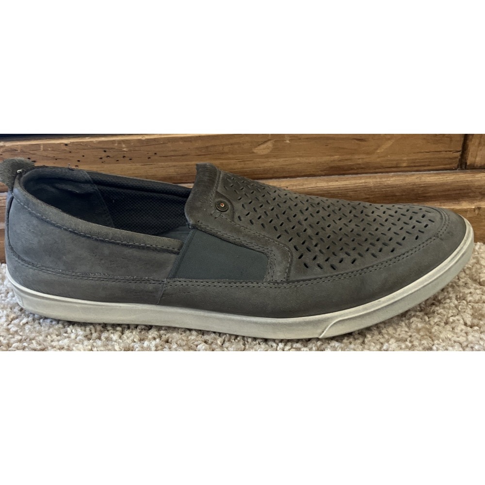 Ecco Mens Size 12‎ Taupe Gray Perforated Leather/Suede Slip On Loafers Casual - Picture 8 of 11